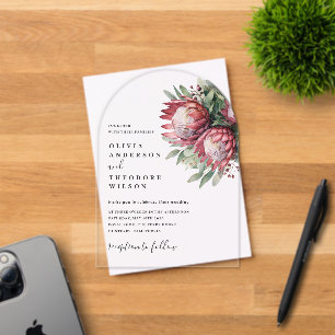 Native Protea Watercolor Floral Boho Botanical Acrylic Invitations