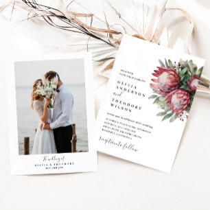 Native Protea Watercolor Floral Boho Botanical Invitation