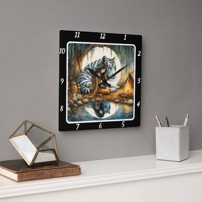 Native Radiance: Forest Glade Tiger's Roar Square Wall Clock (Office)
