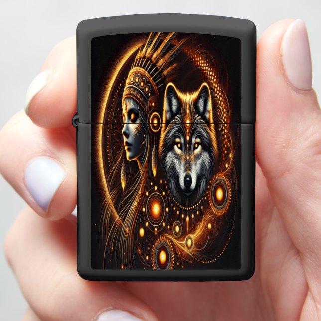 Native Radiance with Wolf Spirit b Zippo Lighter (In Hand)