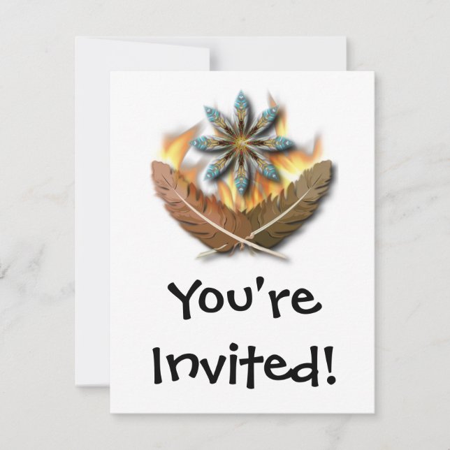 native red tailed hawk feathers and flames digital invitation (Front)