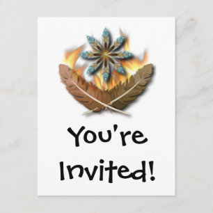 native red tailed hawk feathers and flames digital invitation