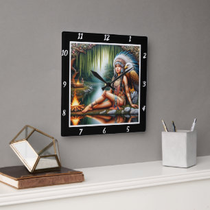 Native Rest: Eagle's Perch Willow's Shade Square Wall Clock