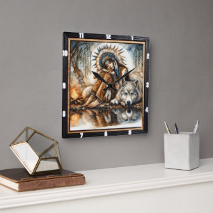 Native Reverie: Willow's Shade Twilight Peace Square Wall Clock