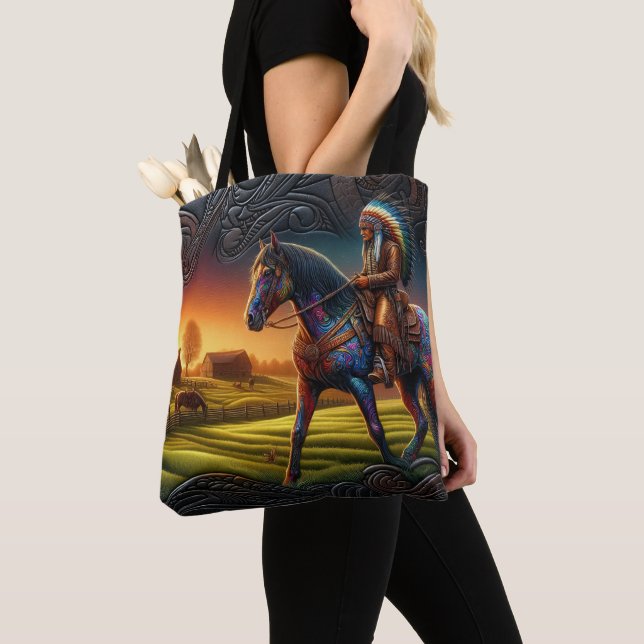 Native Rider at Sunset Tote Bag (Close Up)