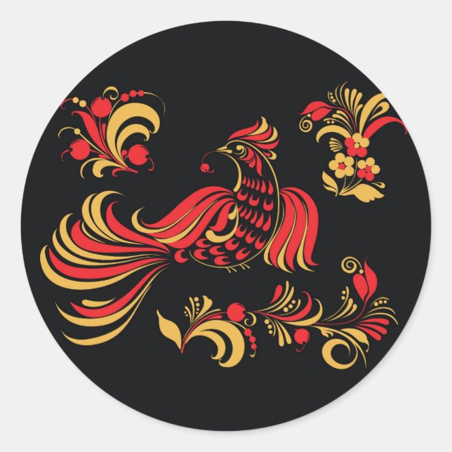 Native russian bird ornament classic round sticker (Front)