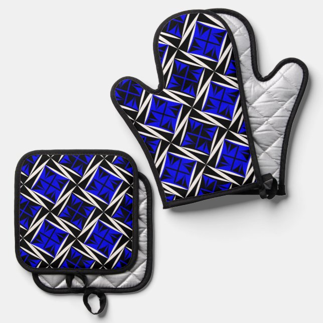 Native Sacred Winds in Cobalt Oven Mitt & Pot Holder Set (Front/Back)