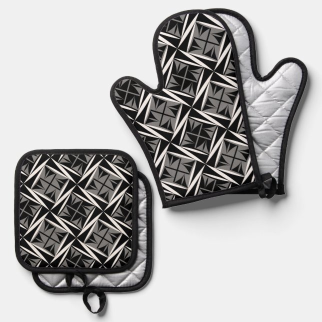 Native Sacred Winds in Gray Oven Mitt & Pot Holder Set (Front/Back)