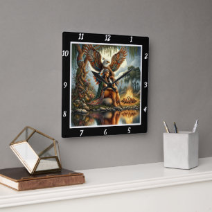 Native Sanctums: Eagle's Heart Stone's Whisper Square Wall Clock