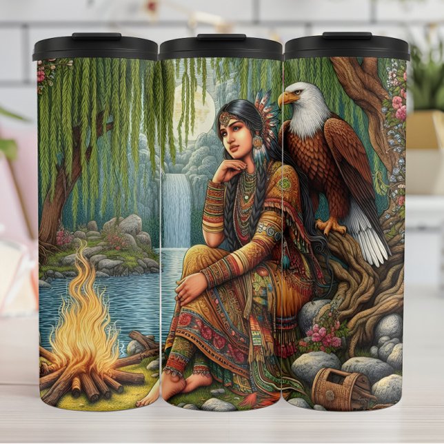 Native Silent Reflection by Forest Waterfall Thermal Tumbler (Creator Uploaded)