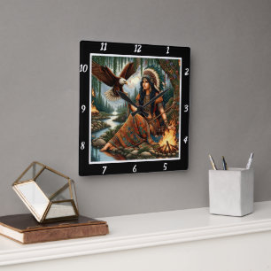 Native Skies: Eagle's Journey Mountain's Vista Square Wall Clock