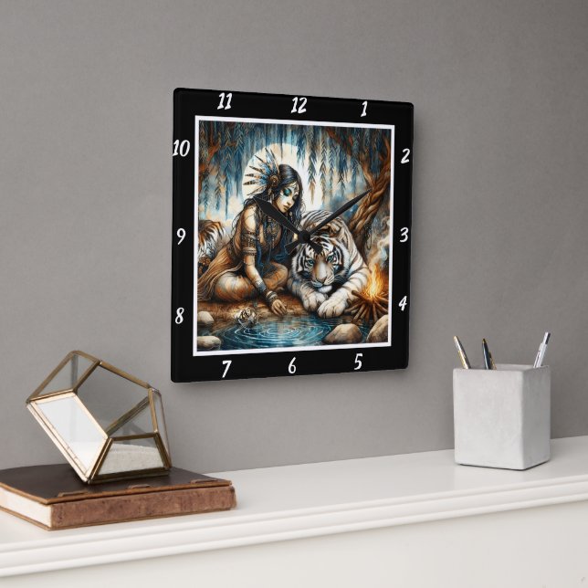 Native Slumber: Tiger's Rest Willow's Embrace Square Wall Clock (Office)