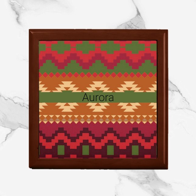 Native Southwest Aztec Style Pink Green and Brown Gift Box (Creator Uploaded)