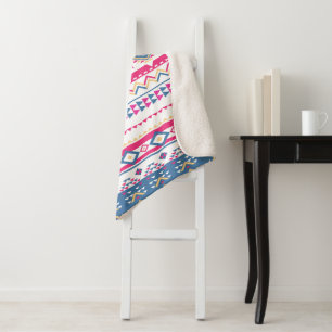 Native Southwest Pink and Blue Tribal Pattern  Sherpa Blanket