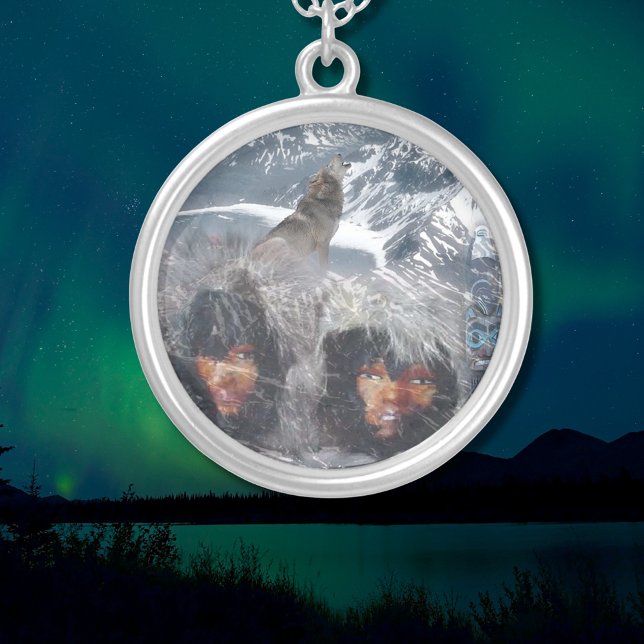 Native Spirit in Alaska Silver Plated Necklace (Native Spirit in Alaska Round Silver Plated Necklace)