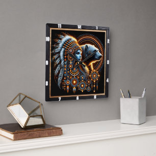 Native Spirit With Bear in Luminous Design Square Wall Clock