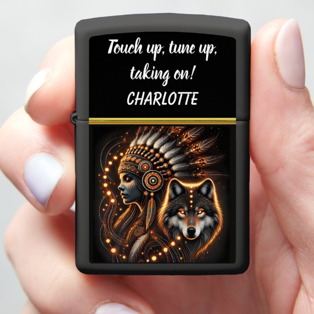 Native Spirit with Wolf Zippo Lighter (In Hand)