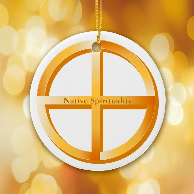 Native Spirituality, Gold Symbol Ceramic Ornament (The Medicine Wheel is a sacred symbol and spiritual concept found in many Native American cultures.)