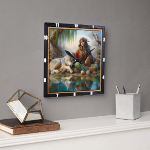 Native Starry Night: Pines Echoes Calm Square Wall Clock