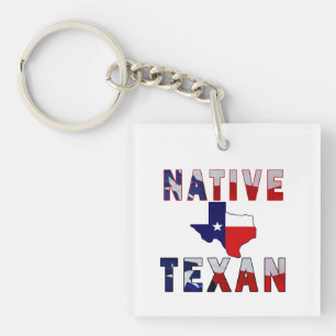 Native Texan Flag Map Keychain