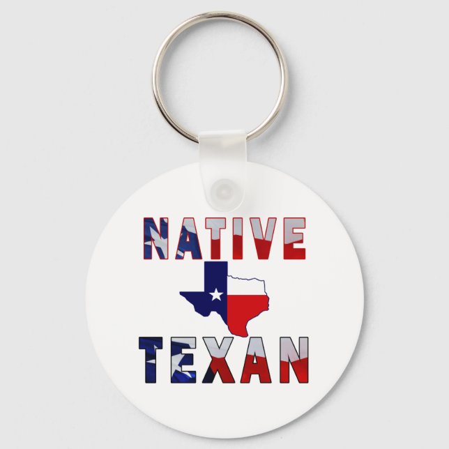 Native Texan Flag Map Keychain (Front)