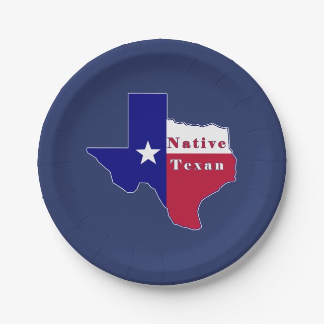 Native Texan Flag Map Paper Plates (Front)