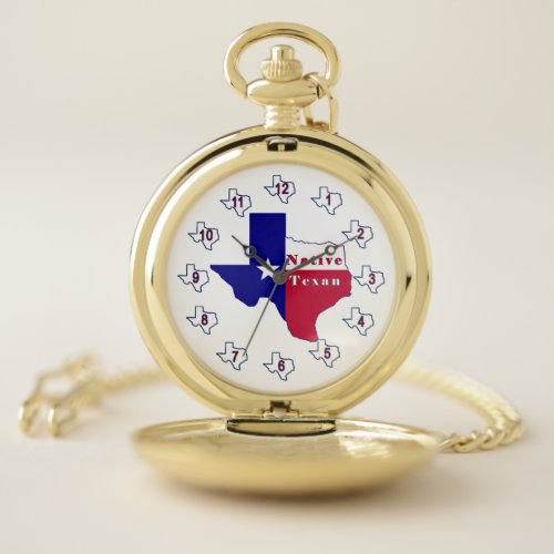 Native Texan Flag Map Pocket Watch