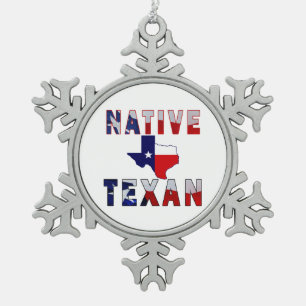 Native Texan Flag Map Snowflake Pewter Christmas Ornament