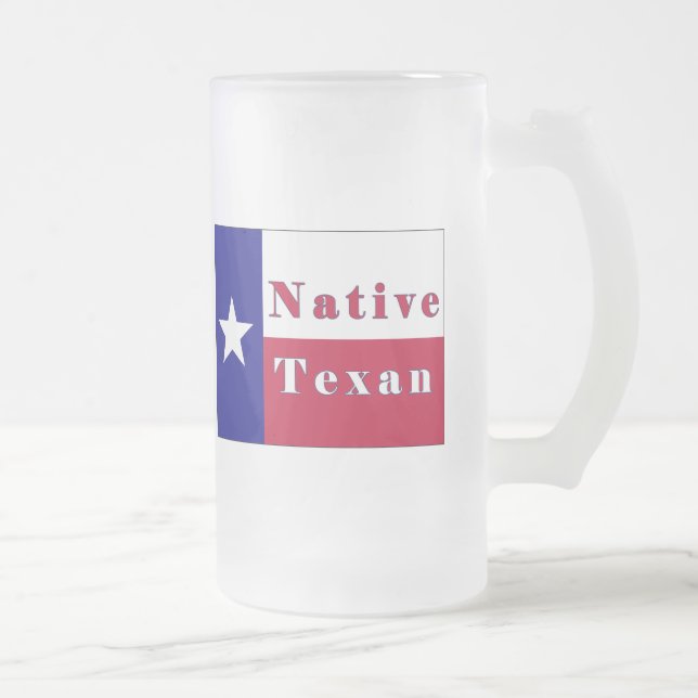 Native Texan Lone Star Flag Frosted Glass Beer Mug (Right)