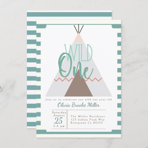 Native Tipi  Wild One Birthday Party Invite
