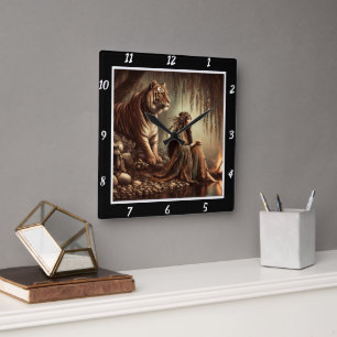 Native Tranquility: Tiger's Calm Silver Pond Square Wall Clock