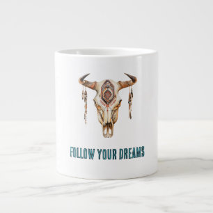 Native Tribal Bull Horns Skull Giant Coffee Mug