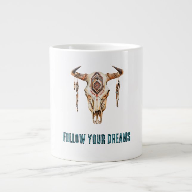 Native Tribal Bull Horns Skull   Giant Coffee Mug (Front)