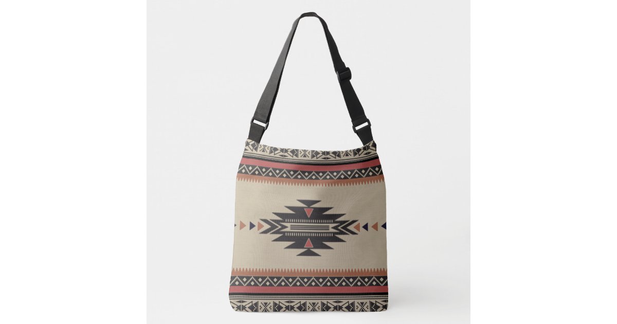 Native Tribal Woven Pattern in Browns, Black, Rust Crossbody Bag | Zazzle