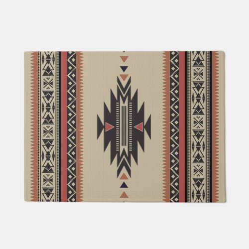 Native Tribal Woven Pattern in Browns Black Rust Doormat