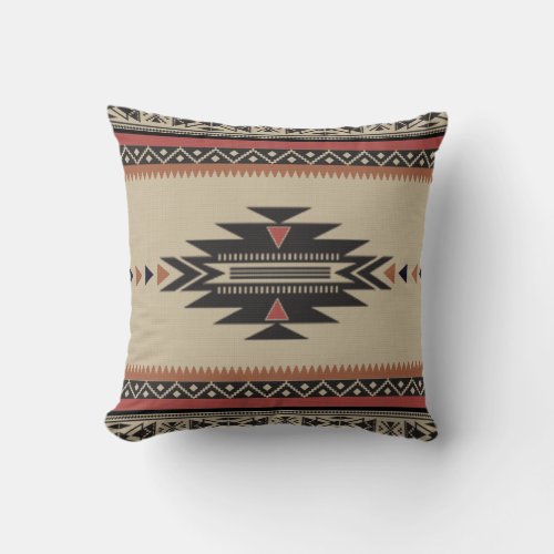 Native Tribal Woven Pattern in Browns Black Rust Throw Pillow