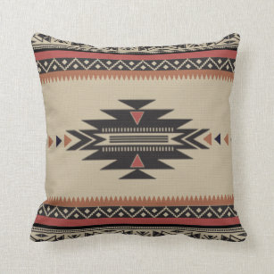 Native Tribal Woven Pattern in Browns, Black, Rust Throw Pillow