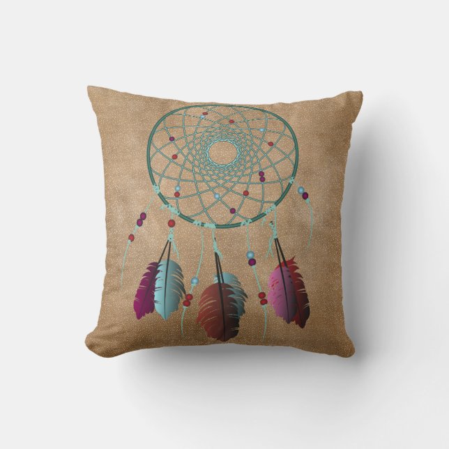 Native Turquoise Purple Dream Catcher Throw Pillow (Front)