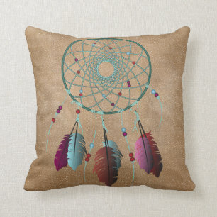 Native Turquoise Purple Dream Catcher Throw Pillow