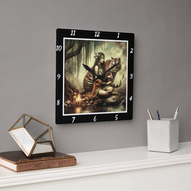 Native Visions: Tiger's Eyes Mountain's Mist Square Wall Clock (Office)