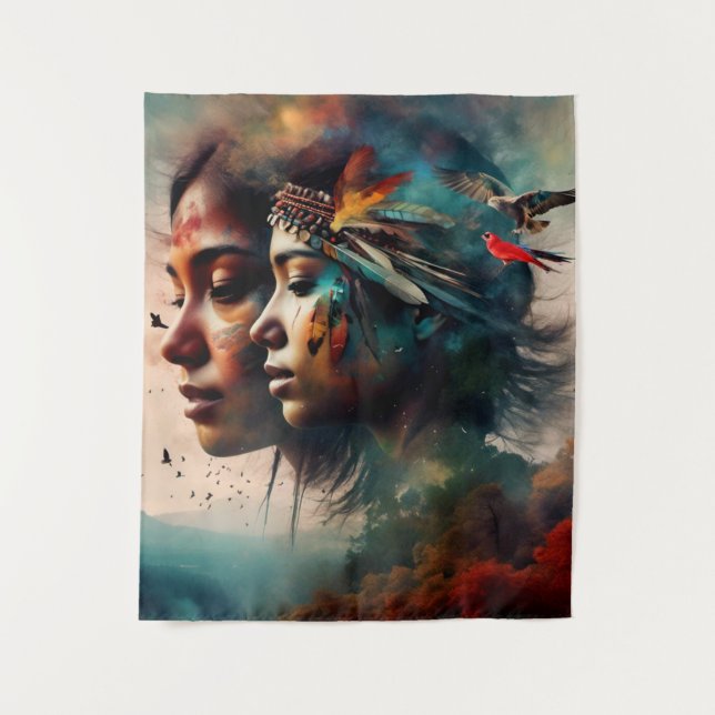 Native Warrior Art Tapestry (Front)