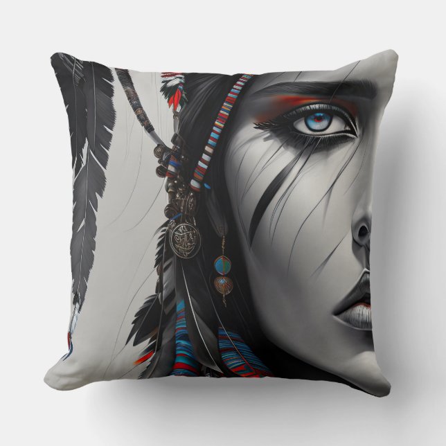 Native Warrior Throw Pillow (Front)