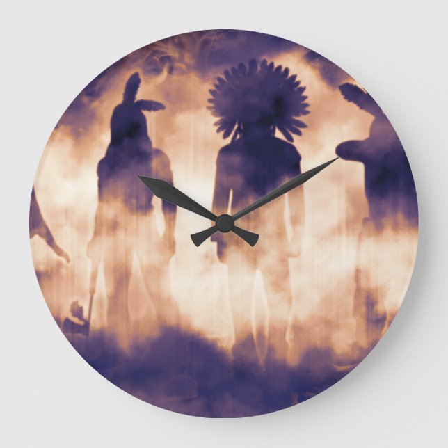 Native Warriors: Foggy Ancestral Emergence Large Clock (Front)