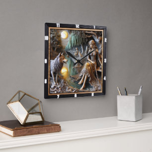 Native Whispers: River Stones Ancient Story Square Wall Clock