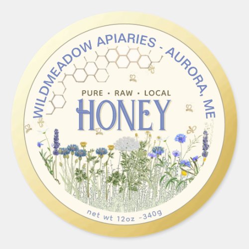 Native Wildflower and Bees Honey Label Gold Border