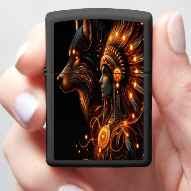 Native Wisdom with Wolf Zippo Lighter (In Hand)