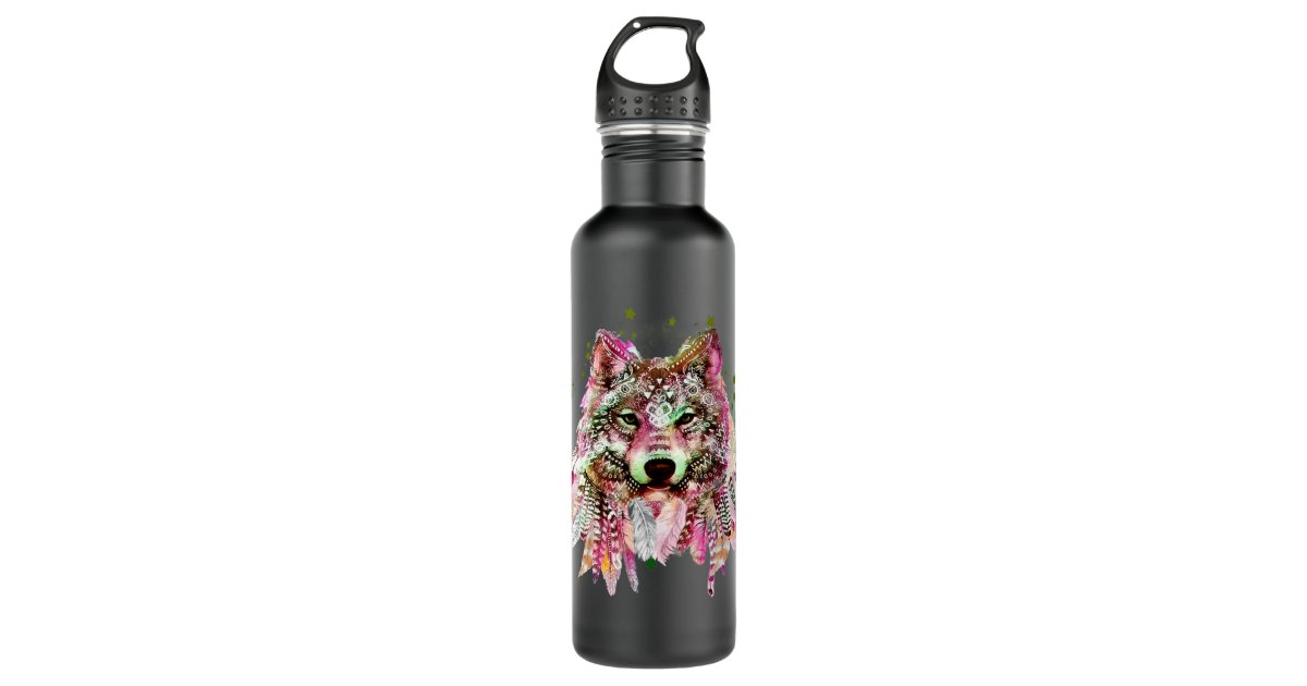 Native Wolf Head Tribal Bohemian Tattoo Art Cute Stainless Steel Water Bottle | Zazzle Native Wolf Head Tribal Bohemian Tattoo Art Cute Stainless Steel Water Bottle | Zazzle