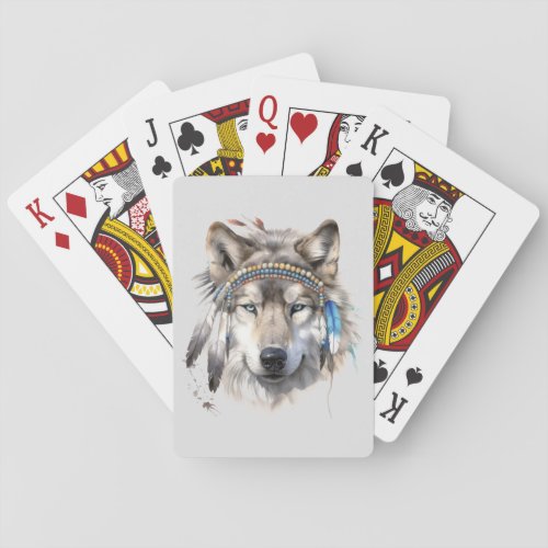Native Wolf in Feathers Playing Cards