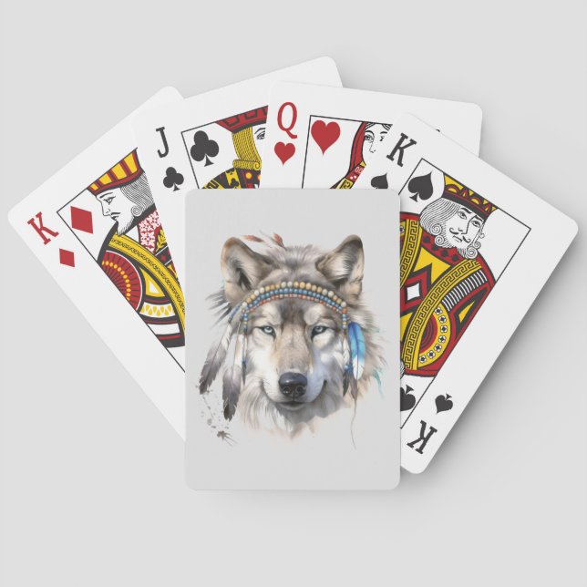 Native Wolf in Feathers Playing Cards (Back)