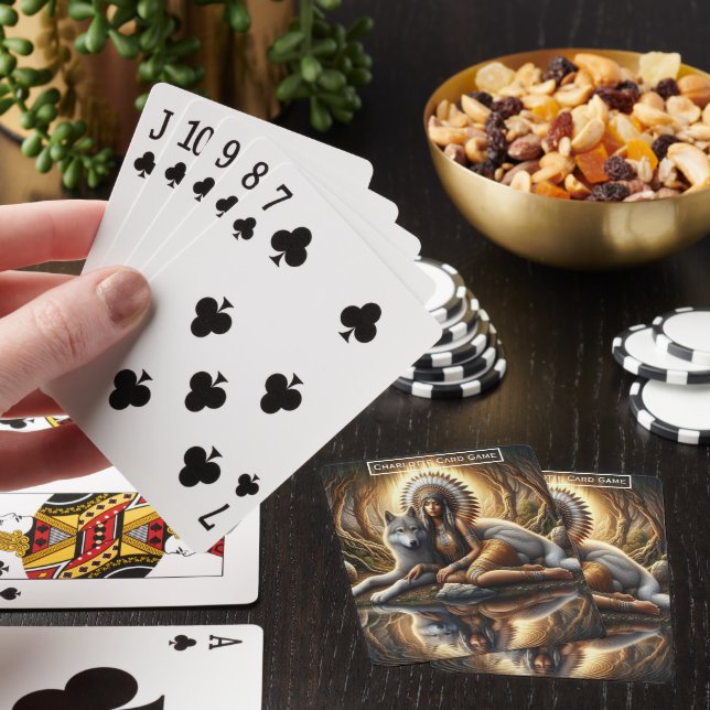 Native Woman and Wolf Monogram Kids Match Game Poker Cards (In Situ)